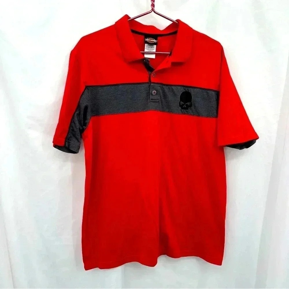Harley-Davidson Polo Shirt Mens XL Red Grey Willie G Skull Reading PA Graphic